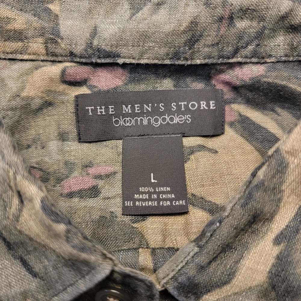 Bloomingdale's 100% Linen Floral Camo Short Sleeve Shirt - Picture 4 of 5